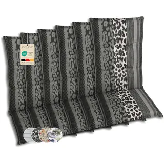 GO-DE Textil Bequeme und attraktive Polsterauflagen für Hochlehner-Gartenstühle (6er-Set, Leopard anthrazit, Hochlehner)