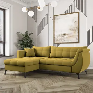 Masseno Ecksofa MOLLIS mit Schlaffunktion L-Form, Sofa mit Bettkasten, Wohnzimmersofa, Couch, Soffa, Bettsofa, Couchgarnitur- Gelb, SORO 40 - Gelb