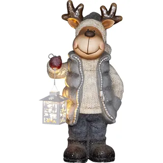 HOMCOM Weihnachtsdeko Figur, Rentier mit Laterne, 52 cm Weihnachtsfigur mit LED-Licht, Dekofigur zu Weihnachten, für In- und Outdoor, Metall   Aosom