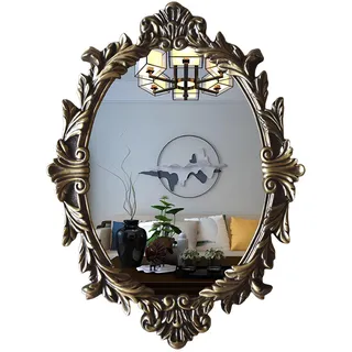 XUQQU Dekorativer Vintage-Badspiegel | 42x58cm Ovaler Wandspiegel | Schminkspiegel Mit Geschnitztem Rahmen Für Schlafzimmer, Wohnzimmer, Kommode(Bronze)