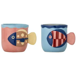 Bloomingville Becher WILLY Rosa und Blau mit FISCH 2er Set Tasse mit Henkel