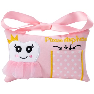 free-space Zahnfee Rosa Ballerina Besticktes Zahnfee Kissen mit Tasche Kinderandenken Geschenk (Pink)