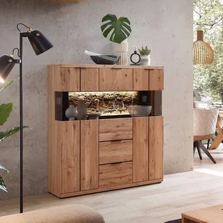 Esszimmer Highboard Standvitrine teilmassiv 144 cm hoch