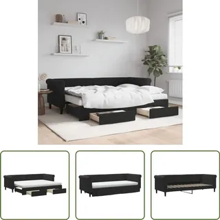The Living Store Tagesbett Ausziehbar mit Schubladen Schwarz 80x200 cm Samt - Schwarz