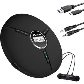 KLIM Tragbarer Discman, inklusive Kopfhörer Stereo-CD Player (hochwertiger CD-Spieler für unverwechselbares Hörerlebnis, MP3) schwarz