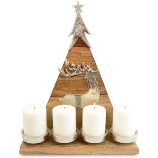 RIFFELMACHER & WEINBERGER Adventsleuchter Kerzenleuchter Weihnachtsbaum mit Hirsch 31 x 37cm 70326, Natur / Silber - Weihnachtsdekoration Adventskranz (1 St) silberfarben