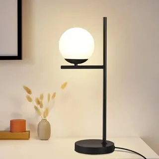 Tischlampe Wohnzimmer Industrial Nachttischlampe - Schwarz E27 Tischleuchte Modern Glas Design Nachttischleuchte Vintage Retro Tischlicht Mit 1,5m Kabel Für Schlafzimmer Kinderzimmer Büro - Gbly