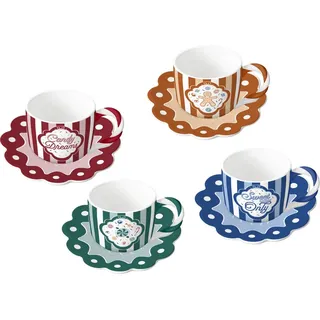 BIALETTI Tasse Bialetti Candyland Set 4 Espresso Tassen m. Untertassen Porzellan, Material: Porzellan