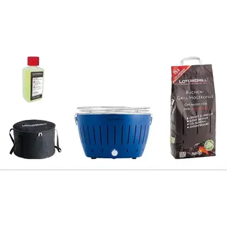 LotusGrill - Sonderpaket BBQ Classic Blau (cm 35) mit 2,5 Kg Holzkohle und Brenngel