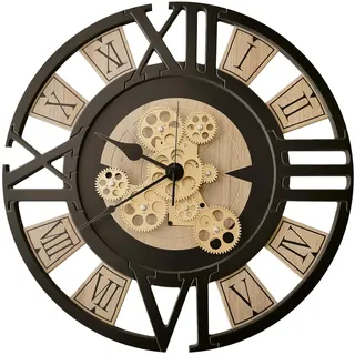 STYLER Wanduhr Archie 57 cm | XXL 3D-Uhr mit beweglichem Mechanismus – Lautlose Wanduhr aus Holz & Metall – Industrial Vintage Design | Wohnzimmer Büro Schlafzimmer Flur | Made in EU