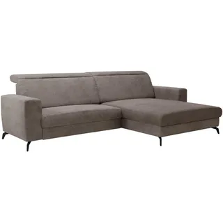 Cantus Ecksofa, Taupe, Metall, 3-Sitzer, Ottomane rechts, L-Form, 290x178 cm, Rücken echt, Wohnzimmer, Sofas & Couches, Wohnlandschaften, Ecksofas