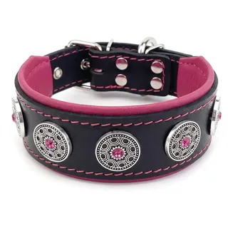 Bestia Pet BC1LPK1 Bijou Lederhalsband, Handarbeit, Top Qualität | Größe L- von 50 bis 57,5 cm, für große und mittelgroße Hunde, 5 cm breit