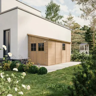 TIMBELA Anbau-Gartenhaus 4,16 x 2,11 m Beige