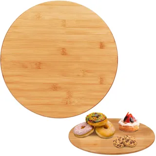 Relaxdays Drehteller, 360° drehbare Servierplatte, Ø 40 cm, rundes Drehtablett Bambus, zum Servieren, für Gewürze, Natur,
