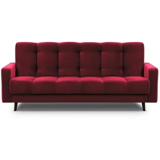 Mars Meble Schlafsofa mit Bettkasten - Dreisitzer 220cm Breit Polstersofa mit Schlaffunktion Nancy BIS, aus Velours Sofa mit Federkern Holzbeine, Stoff: Kronos 02 - Kastanienrot