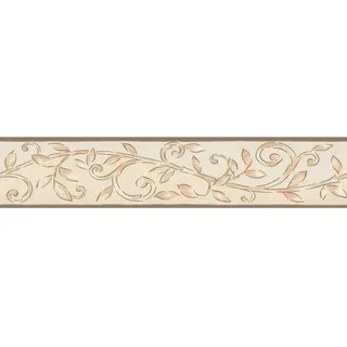 Bricoflor Papier Tapetenbordüre für Küche Mediterrane Bordüre mit Ornament Vinyl Wandbordüre im Landhausstil in Beige und Gold
