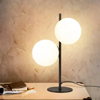 ZMH Tischlampe Schwarz Nachttischlampe Wohnzimmer E27 Tischleuchte Modern | Design Glas Tischlicht Industrial Vintage Metall Nachttischleuchte 2 Flammig Tischlampe mit Schalter für Schlafzimmer Büro