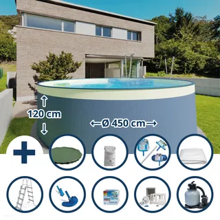Stahlwandpool Set (10-teilig) hoch rund 450 x 120 cm, Stahl 0,4 mm anthrazit