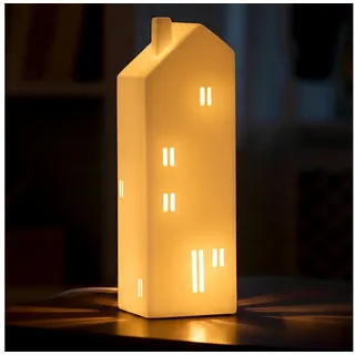 Spetebo Dekoobjekt Porzellan Tischlampe Haus im Skandi Design (27 cm, 1 St., matt weiß), Keramik Dekoleuchte für E14 Glühbirne weiß
