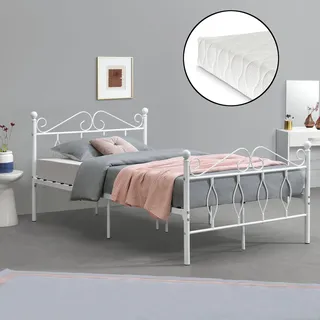 Metallbett Apolda mit Matratze 120x200 cm Weiß [en.casa]