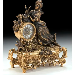 Casa Padrino Luxus Barock Tischuhr Gold / Bronze 28 x H. 35 cm - Handgefertigte Bronze Uhr im Barockstil - Barock Schreibtischuhr - Barock Schreibt...