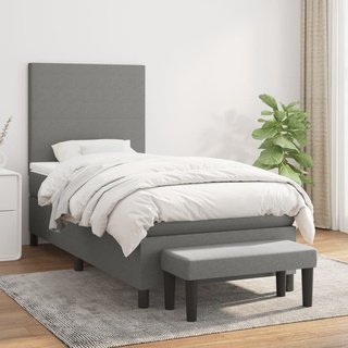 1 Personen - Klassische Einzelbett - Boxspringbett mit Matratze Dunkelgrau 90x200 cm Stoff,Gesamtabmessungen:203 x 90 x 118/128 cm