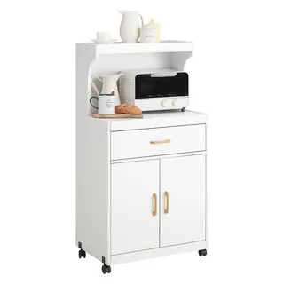 SoBuy Küchenwagen mit Rollen Küchenschrank Getränkewagen mit 2 Ablagen, 2 Türen und 1 Schublade Weiß 61x39,5x119cm Modern
