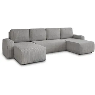 Sofnet Wohnlandschaft mit Schlaffunktion Roma - U-Form Couch, Schlafsofa mit Bettkasten, Couchgranitur mit Bettfunktion, Big Sofa, Cord Stoff (Grau (Poso... - Grau