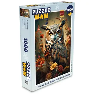 MuchoWow Puzzle Eule - Vogel - Blumen - Botanisch, 1000 Puzzleteile, Foto-Puzzle, Bilderrätsel, Puzzlespiele, Klassisch 48 cm x 68 cm x 2 cm | Hochformat