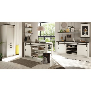 Küche mit Kochinsel "Stove" in weiß Pinie Küchenschrank Set 6-teilig
