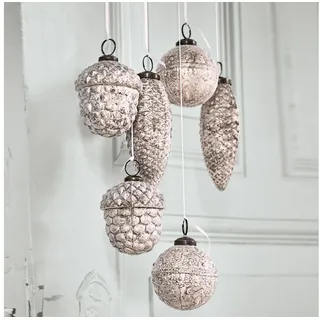 Mirabeau Christbaumschmuck Weihnachtsschmuck 6er Set Quirat weiß, Weihnachtsanhänger weiß