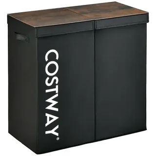 Costway 115L Waschkorb mit Deckel, Waschkabine 2 Fächer, Vliesstoff Waschkabine mit Griffen