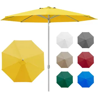 paramondo interpara Sonnenschirm aus 230 g/m2 Polyesterfaser, Rund Ø 3,5 m, Gartenschirm Marktschirm Knickbar, für Terrasse und Balkon, mit Kurbel, Gestell Silber, Gelb, 8,5kg