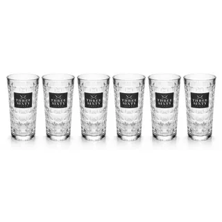 Three Sixty Vodka Longdrinkgläser 6er Set 0,3L geeicht - oben rund, mit Logo, strukturierte Glasoptik