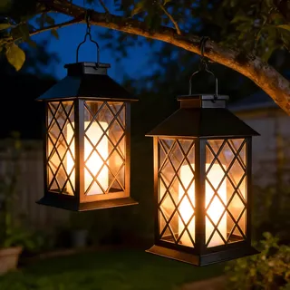 GAOUTO 2 Stück Solarlaterne für Außen: IP55 Wasserdicht Solarlampen für Außen, Solar Laterne Garten, Solarlampen Garten, Solarlaterne Hängend, für Garten Balkon Terrasse Dekoration,Schwarz