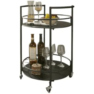 Home-trends24.de Servierwagen Barwagen Beistelltisch Metall Schwarz Flaschenhalter Rund schwarz