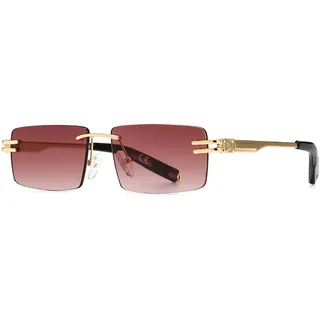 kachawoo Randlose Herren-Sonnenbrille mit Verlaufslinsen, Retro-Rechteck-Sonnenbrille für Männer und Frauen, rahmenlose Brille, modisches Markendesign (gold with red) - M