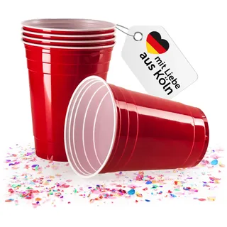 Vivaloo 50 Partybecher wiederverwendbar - Original American Red Cups Trinkbecher, Original Größe 16oz (473ml) Getränkebecher - Spülmaschinengeeignete Rote Party Plastikbecher