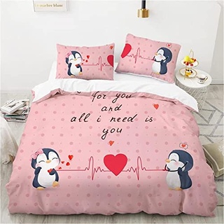 Bettwäsche 200x220 rosa Pinguin Weiche Mikrofaser Bettbezug mit Reißverschluss, Atmungsaktive Bettbezüge und 2 Kissenbezug 80x80 für Kinder Erwachsene Jugendliche