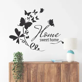 GRAZDesign Wandtattoo Wohnzimmer Home sweet home Schmetterlinge, Willkommen Spruch für Eingang - 66x50cm / 010 weiss