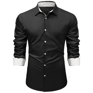 JMIERR Businesshemd Businesshemd Langarm Freizeithemd Herrenhemden Casual Für Anzug S-2XL Regular Langarm Kentkragen Uni schwarz L
