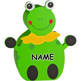 alles-meine.de GmbH große Spardose - Frosch - incl. Name - aus Holz - stabile Sparbüchse - Sparschwein - Holzspardose - Babyspardose/Kinderspardose - Quackfrosch - Frösche ..