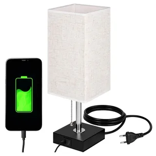 Tischleuchte E27 USB A+C Ladefunktion Nachttischlampe Stoff Schwarz MasterLED