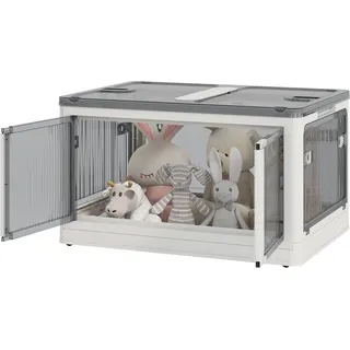 Outsunny Aufbewahrungsbox Truhe 69L stapelbare Auflagenbox mit Rollen faltbare Aufbewahrungskiste 5-seitiger Zugang in Weiß   Aosom.de