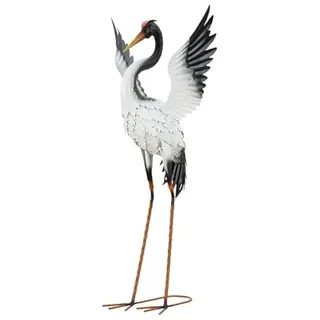 Geschenkestadl XXL Storch 82cm Metall Vogelfigur Teichfigur Haus Garten Dekoration, 882301