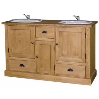 Casa Padrino Landhaus Stil Waschschrank Waschtisch inkl 2 Waschbecken mit vielen Fächern - Bad Schrank Massivholz