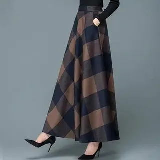 Damen Retro Bedruckter Herbst Winter Rock mit Hoher Taille, Lockerer Passform und großem Swing Faltenstil (3XL Kaffee)