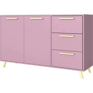 AGMAT-FURNITURE Kommode Nancy mit 3 Schubladen und 2 Türen, Sideboard in Farbe: Rosa, Schrank in Größe: 140 x 86 x 41 cm
