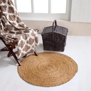 Second Nature Online Medium 90 cm rund Teppich beige geflochten Natur Jute