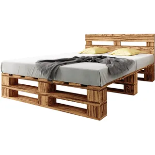 Lermowood Palettenbett M2 aus Holz 180 x 200 cm Geflammt mit Kopfteil Holzbett 40cm Stabiles Seniorenbett Kinderbett Jugendbett Gästebett erhöhtes Einzelbett Bettgestell Futon Komforthöhe Naturholz